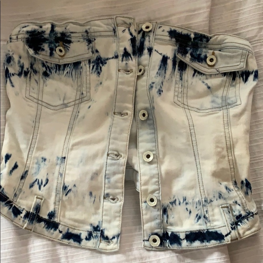 Guess jean tie dye button up tube top
